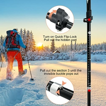 2 Stück Wanderstöcke Faltbar, Nordic Walking Stöcke Verstellbar 110-130cm Trekkingstöcke, Aluminium Teleskop Wanderstock mit Gummipuffer für Herren Damen Trekking, Wandern, Backpacking (Schwarz) - 5