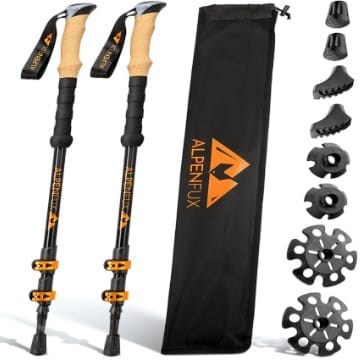 ALPENFUX® Premium Wanderstöcke Teleskop, Trekkingstöcke, Nordic Walking Stöcke, leicht und verstellbar mit Korkgriff für Damen und Herren