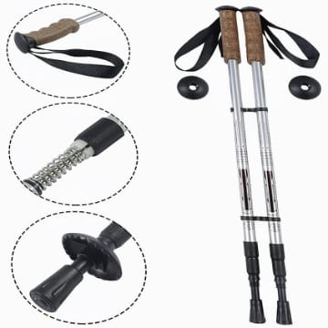 COSTWAY Alu Nordic Walking Stöcke Teleskop Wanderstock Anti-Scock-Federung Wanderstöcke Trekkingstöcke 1 Paar Set verstellbar 65-135cm (Silber)