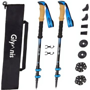 Glymnis Wanderstöcke Trekkingstöcke Nordic Walking Stöcke 7075 Aluminium Leichtgewichtige verstellbare 65-135 cm Wanderstöcke mit 4 Paar Gummipuffers für Trekking Schwarz