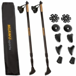 Muawo Premium Nordic Walking Stöcke | ultraleichte 190g, verstellbar, 64-135cm Teleskopstange, 100% Carbon | Trekkingstöcke, Wanderstöcke, Walkingsticks für Damen & Herren