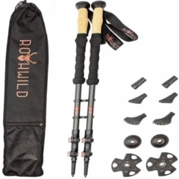 Rothwild Wanderstöcke, Modell Steinbock, Trekkingstöcke aus Carbon mit Kork-Griff, für Damen und Herren, Länge 105-135cm Schwarz
