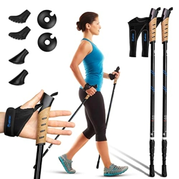 Attrac Nordic Walking Classic Wanderstöcke 69-136cm (Navy) I Trekkingstöcke Aluminium Stöcke mit Anti-Shock Dämpfung I Teleskop verstellbar & super leicht inkl. Workout & App - 1