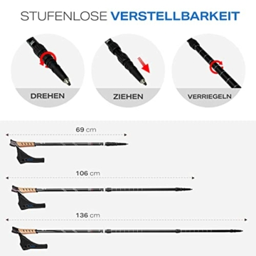 Attrac Nordic Walking Classic Wanderstöcke 69-136cm (Navy) I Trekkingstöcke Aluminium Stöcke mit Anti-Shock Dämpfung I Teleskop verstellbar & super leicht inkl. Workout & App - 5