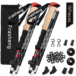 Frasheng Wanderstöcke faltbar Aluminium mit Korkgriff, Trekkingstöcke, Wanderstöcke Nordic Walking Stöcke, Wanderstöcke Teleskop faltbar und verstellbar, mit 4 Paar Gummipuffers für Trekking,135 cm - 1