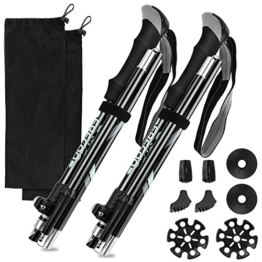 FRECOO Nordic Walking Stöcke, Wanderstöcke Faltbar verstellbar 110-130cm,7075 Aluminium Wanderstock mit Wasserfeste Tasche und 4 Paar Gummipuffer, Wanderstöcke für Trekking, Walking und Wanderungen - 1