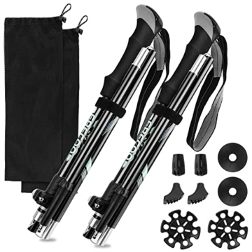 FRECOO Nordic Walking Stöcke, Wanderstöcke Faltbar verstellbar 110-130cm,7075 Aluminium Wanderstock mit Wasserfeste Tasche und 4 Paar Gummipuffer, Wanderstöcke für Trekking, Walking und Wanderungen - 1