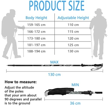 FRECOO Nordic Walking Stöcke, Wanderstöcke Faltbar verstellbar 110-130cm,7075 Aluminium Wanderstock mit Wasserfeste Tasche und 4 Paar Gummipuffer, Wanderstöcke für Trekking, Walking und Wanderungen - 6