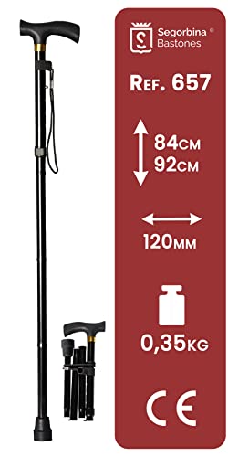 Gehstock aus Aluminium, klappbar und höhenverstellbar in der Höhe 84-92 cm, Farbe Schwarz Soft (657) - 2