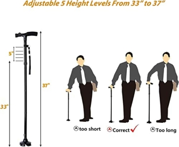 Gehstock Faltbar mit LED-Licht, Ohuhu Gehstock Höhenverstellbarer, Gehstock Herren Damen Gehstock Klappbar mit schwenkbarem Vierfachfuß, Geschenk zum Vatertag Geburtstag - 4