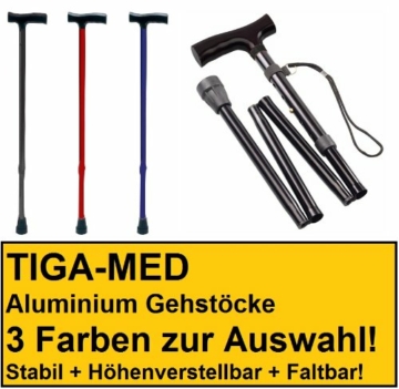 Gehstock Krückstock Spazierstock Aluminium Faltbar Schwarz 1 Stück Wanderstock Gehhilfe Tiga-Med Gehstöcke Krücken Krückstöcke - 2