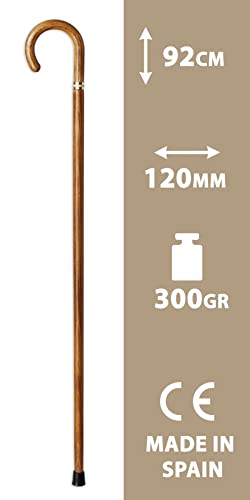 Gehstock mit gebogenem Holzgriff mit Griff aus gedämpftem Holz, leicht 0,3 kg, Höhe 90 cm (570) - 2