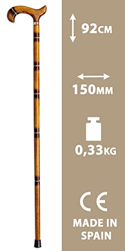 Gehstock mit Unterstützung, hergestellt aus Holz, dekoriert mit Streifen, 92 cm, sehr robust, (613), Gehstock, ältere Menschen, braun - 2