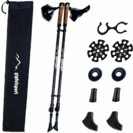 gipfelsport Nordic Walking Stöcke Carbon I verstellbar I Teleskop Walkingstöcke, Stock mit Tasche und Zubehör I Laufstöcke für Herren, Damen und Kinder