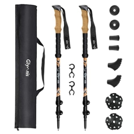 Glymnis Carbon Nordic Walking Stöcke Wanderstöcke verstellbar 65-135cm Trekkingstöcke Klemmverschluss Korkgriff mit 4 Paar Gummipuffers - 1