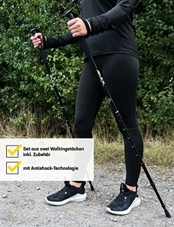 JELEX Nature Teleskop Walking Stöcke Silber für Nordic Walking verstellbar, inkl. diverser Aufsätze für Outdoor Aktivitäten, ultraleichte Wanderstöcke mit Antishock-Technologie (Schwarz) - 2