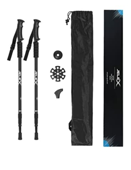 JELEX Nature Teleskop Walking Stöcke Silber für Nordic Walking verstellbar, inkl. diverser Aufsätze für Outdoor Aktivitäten, ultraleichte Wanderstöcke mit Antishock-Technologie (Schwarz) - 1