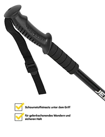 JELEX Nature Teleskop Walking Stöcke Silber für Nordic Walking verstellbar, inkl. diverser Aufsätze für Outdoor Aktivitäten, ultraleichte Wanderstöcke mit Antishock-Technologie (Schwarz) - 4