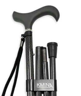 KMINA PRO - Gehstock Klappbar Carbon, Gehstock Damen Höhenverstellbar, Gehstock Herren Elegant, Spazierstock Herren Schwarz, Gehstock Leicht Carbon, Gehstock Faltbar, Gehstock Kohlefaser - 1