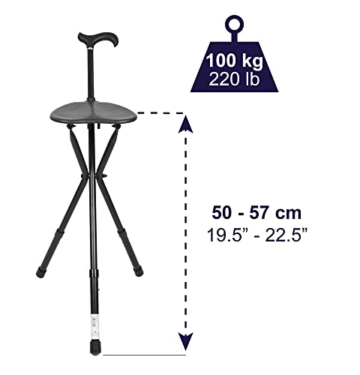 KMINA PRO - Gehstock mit Sitz (Höhenverstellbar), Gehstock zum Sitzen, Spazierstock mit Sitz Klappsitz, Gehstock mit 3 Beinen, Gehstock Herren mit Sitz, Gehstock mit Stuhl, Gehstock mit Sitzfläche - 2