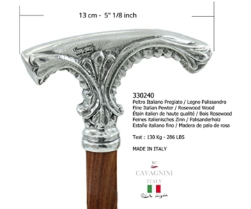 Luxuriöser Gehstock aus Palisanderholz- Griff aus hochwertigem Zinn- für ältere Zeremonie- Meister CAVAGNINI- handgefertigt in Italien- personalisierbar (2 Stück) - 3