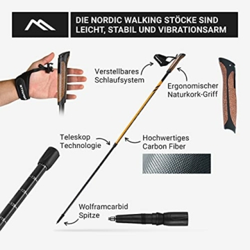 MSPORTS Nordic Walking Stöcke Carbon Premium - aus hochwertigem Carbon - Superleicht - individuell einstellbar - auswählbar mit Tragetasche - Walking Sticks (Nordic Walking Stöcke Carbon + Tasche) - 4