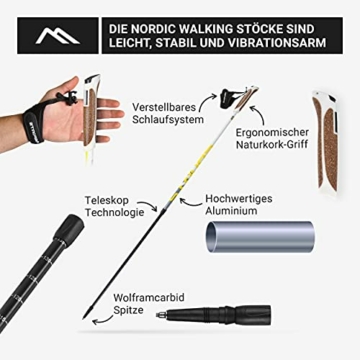 MSPORTS Nordic Walking Stöcke Premium White - hochwertige Qualität - Superleicht - auswählbar mit Tragetasche - Walking Sticks (Nordic Walking Stöcke) - 3