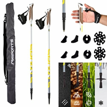 MSPORTS Nordic Walking Stöcke Premium White - hochwertige Qualität - Superleicht - auswählbar mit Tragetasche - Walking Sticks (Nordic Walking Stöcke + Tasche) - 2