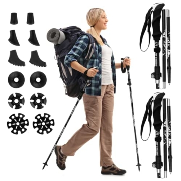 Nordic Walking Stöcke, 7075 Aluminium Wanderstöcke, Wanderstöcke Faltbar, 110 CM-130 cm Einstellbar, Mit 6 Paar Gummipuffern mit unterschiedlichen Funktionen, Geeignet zum Wandern, Reisen, Klettern - 2