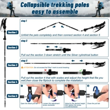 Nordic Walking Stöcke, 7075 Aluminium Wanderstöcke, Wanderstöcke Faltbar, 110 CM-130 cm Einstellbar, Mit 6 Paar Gummipuffern mit unterschiedlichen Funktionen, Geeignet zum Wandern, Reisen, Klettern - 4