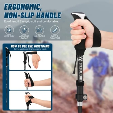 Nordic Walking Stöcke, 7075 Aluminium Wanderstöcke, Wanderstöcke Faltbar, 110 CM-130 cm Einstellbar, Mit 6 Paar Gummipuffern mit unterschiedlichen Funktionen, Geeignet zum Wandern, Reisen, Klettern - 5