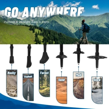 Nordic Walking Stöcke, 7075 Aluminium Wanderstöcke, Wanderstöcke Faltbar, 110 CM-130 cm Einstellbar, Mit 6 Paar Gummipuffern mit unterschiedlichen Funktionen, Geeignet zum Wandern, Reisen, Klettern - 7