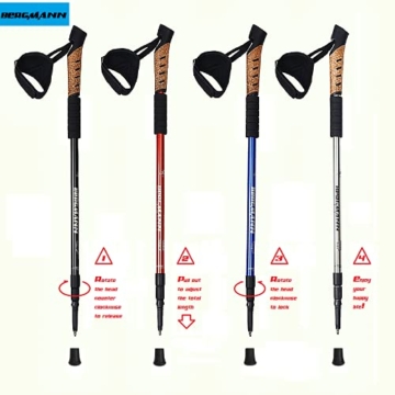 Nordic Walking Stöcke - extrem robust & leicht – Teleskop und verstellbare Trekkingstöcke bis 135cm, Naturkork Griff, Wanderstöcke, Anti-Shock Dämpfung + Tasche + 8 Gummipuffer - 7