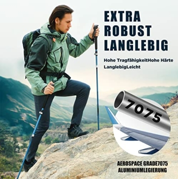 Nordic Walking Stöcke Herren, Gaisten Wanderstöcke Faltbar von 110-130 cm mit Eva Schaum Griff, 7075 Aluminium mit Gummipuffer, Super Leicht für Trekking - 3