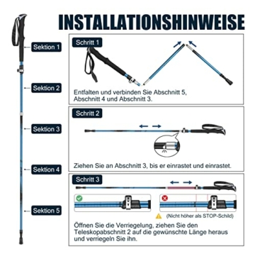 Nordic Walking Stöcke Herren, Gaisten Wanderstöcke Faltbar von 110-130 cm mit Eva Schaum Griff, 7075 Aluminium mit Gummipuffer, Super Leicht für Trekking - 6