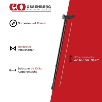 Ossenberg Carbonstock in Schachbrett Muster - schwarz glänzend - mit Cosy Griff - Verstellbarer Carbon Wanderstock - Gehhilfe - Gehstock - hohe Belastbarkeit - extra leicht - 4