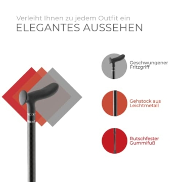 Ossenberg Carbonstock in Schachbrett Muster - schwarz glänzend - mit Cosy Griff - Verstellbarer Carbon Wanderstock - Gehhilfe - Gehstock - hohe Belastbarkeit - extra leicht - 5