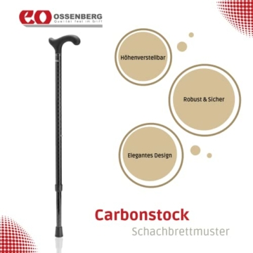 Ossenberg - Carbonstock Schachbrettmuster - 120kg - Derbygriff softtouch - Carbon Wanderstock - Gehhilfe - Gehstock - hohe Belastbarkeit - extra leicht - 3