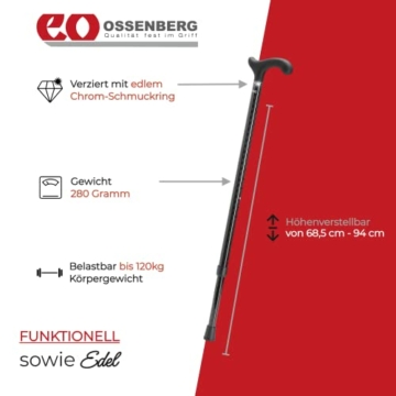 Ossenberg - Carbonstock Schachbrettmuster - 120kg - Derbygriff softtouch - Carbon Wanderstock - Gehhilfe - Gehstock - hohe Belastbarkeit - extra leicht - 4