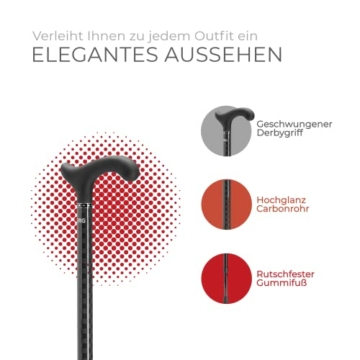 Ossenberg - Carbonstock Schachbrettmuster - 120kg - Derbygriff softtouch - Carbon Wanderstock - Gehhilfe - Gehstock - hohe Belastbarkeit - extra leicht - 5