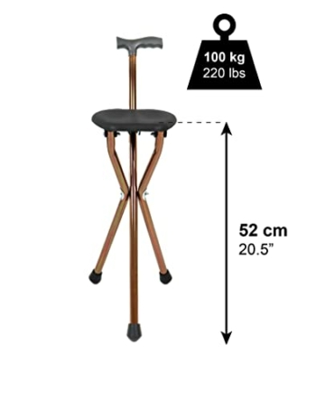 PEPE - Gehstock mit Sitz (Höhe 82 cm, Nicht Verstellbar), Gehstock zum Sitzen, Spazierstock mit Sitz Klappsitz, Gehstock mit 3 Beinen, Gehstock Herren mit Sitz, Gehstock mit Stuhl Bronze - 2