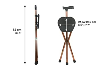 PEPE - Gehstock mit Sitz (Höhe 82 cm, Nicht Verstellbar), Gehstock zum Sitzen, Spazierstock mit Sitz Klappsitz, Gehstock mit 3 Beinen, Gehstock Herren mit Sitz, Gehstock mit Stuhl Bronze - 3