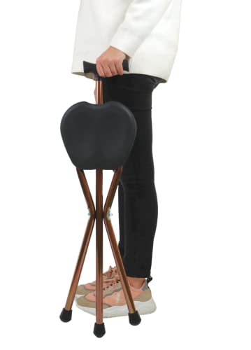 PEPE - Gehstock mit Sitz (Höhe 82 cm, Nicht Verstellbar), Gehstock zum Sitzen, Spazierstock mit Sitz Klappsitz, Gehstock mit 3 Beinen, Gehstock Herren mit Sitz, Gehstock mit Stuhl Bronze - 5