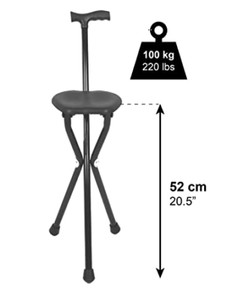 Pepe - Gehstock mit Sitz (Höhe 87 cm, Nicht Verstellbar), Gehstock zum Sitzen, Spazierstock mit Sitz Klappsitz, Gehstock mit 3 Beinen, Gehstock Herren mit Sitz, Gehstock mit Stuhl Schwarz - 2