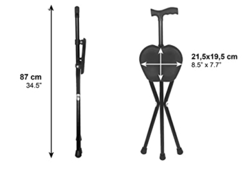 Pepe - Gehstock mit Sitz (Höhe 87 cm, Nicht Verstellbar), Gehstock zum Sitzen, Spazierstock mit Sitz Klappsitz, Gehstock mit 3 Beinen, Gehstock Herren mit Sitz, Gehstock mit Stuhl Schwarz - 3