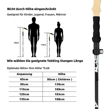 Prochosen Wanderstöcke, Leichtgewichtige Nordic Walking Stöcke, Höhenverstellbar Trekkingstöcke von 65-135 cm mit 6 Gummipuffer Zubehör Köpfe und 1 Paar Handschuhe für Damen und Herren - 6