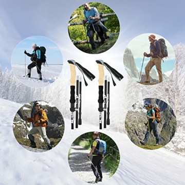 Prochosen Wanderstöcke, Leichtgewichtige Nordic Walking Stöcke, Höhenverstellbar Trekkingstöcke von 65-135 cm mit 6 Gummipuffer Zubehör Köpfe und 1 Paar Handschuhe für Damen und Herren - 7