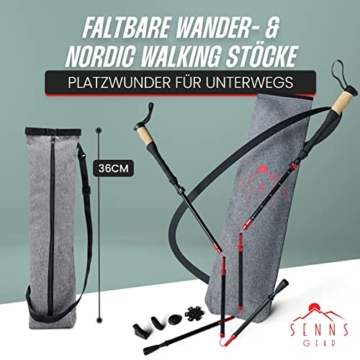 SENNS GEAR® Wanderstöcke faltbar Aluminium inkl. Tasche | Extra stabile Nordic Walking Stöcke Damen & Herren mit 5 Gummipuffer- Trekkingstöcke | Wanderstock mit Korkgriff & Griffverlängerung - 2