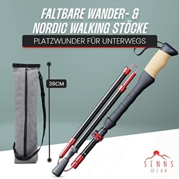 SENNS GEAR® Wanderstöcke faltbar Aluminium inkl. Tasche | Extra stabile Nordic Walking Stöcke Damen & Herren mit 5 Gummipuffer- Trekkingstöcke | Wanderstock mit Korkgriff & Griffverlängerung - 3