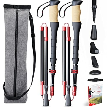 SENNS GEAR® Wanderstöcke faltbar Aluminium inkl. Tasche | Extra stabile Nordic Walking Stöcke Damen & Herren mit 5 Gummipuffer- Trekkingstöcke | Wanderstock mit Korkgriff & Griffverlängerung - 1